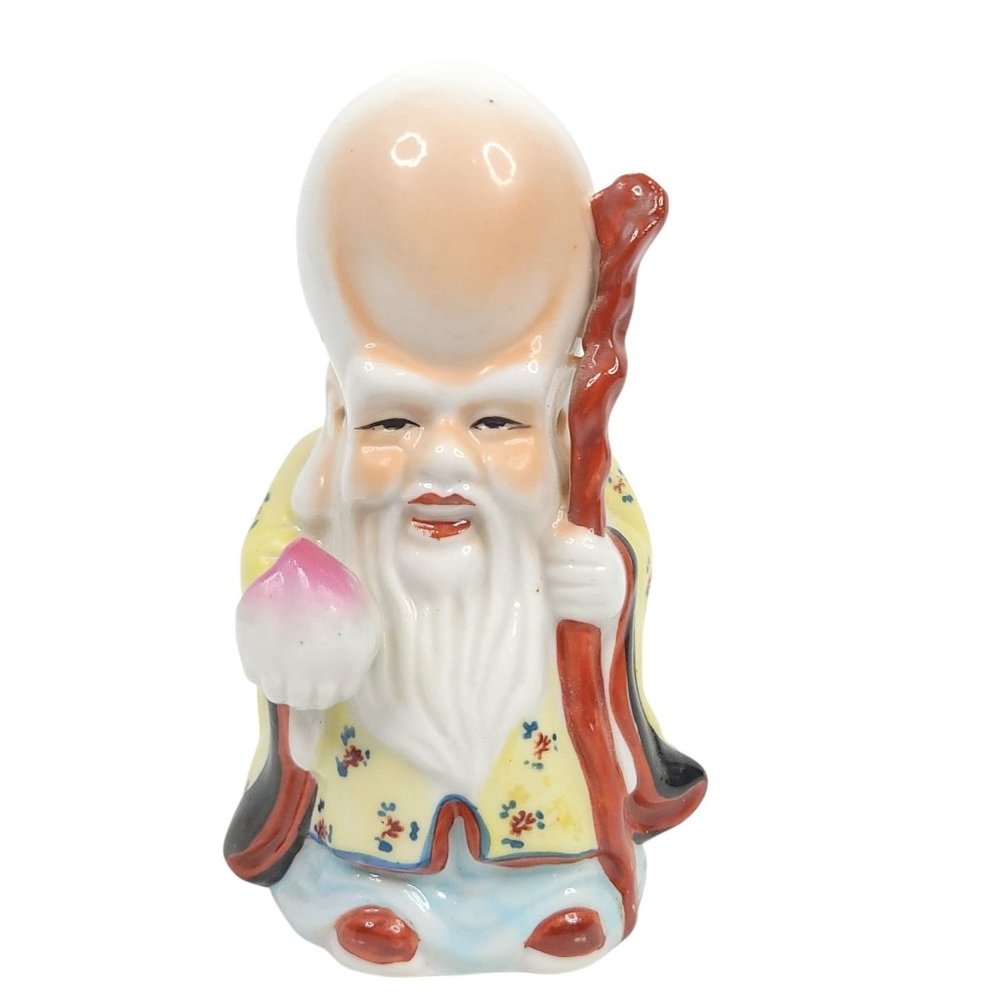 Shouxing Longevity God Porcelain 5 Inch Figurine Old Man Chinese Asian Oriental